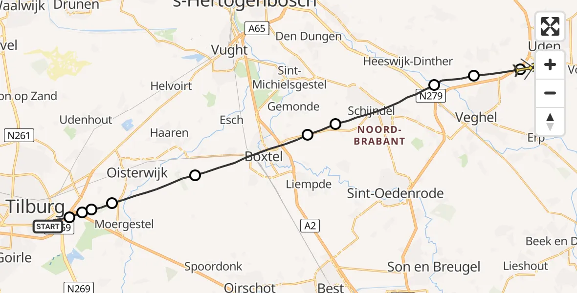 Routekaart van de vlucht: Lifeliner 3 naar Uden