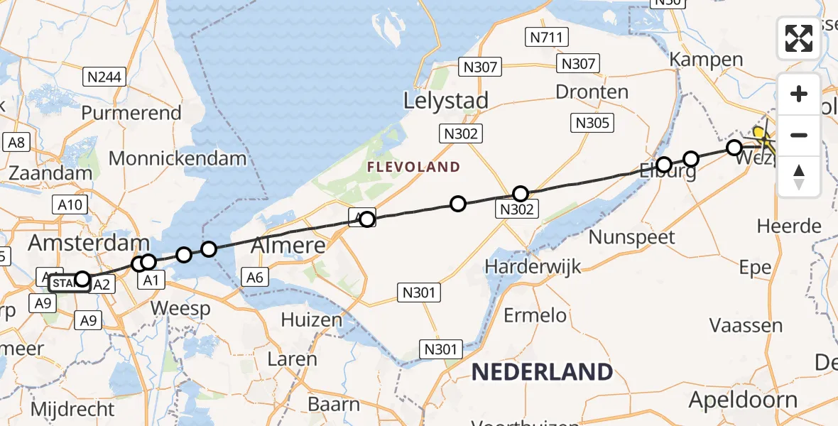 Routekaart van de vlucht: Lifeliner 1 naar Wezep