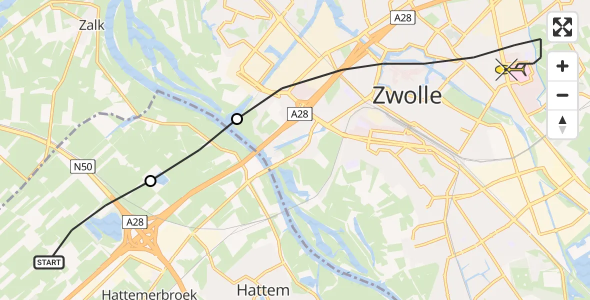 Routekaart van de vlucht: Lifeliner 1 naar Zwolle