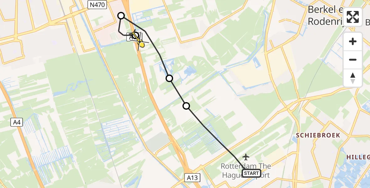 Routekaart van de vlucht: Lifeliner 2 naar Delfgauw