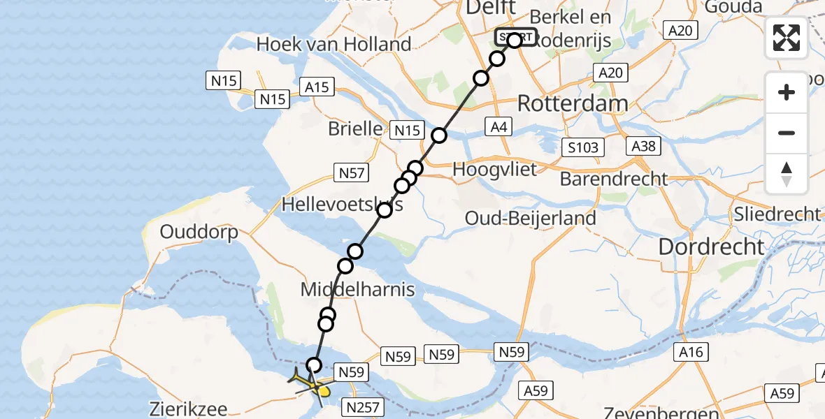 Routekaart van de vlucht: Lifeliner 2 naar Bruinisse