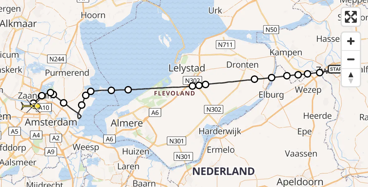 Routekaart van de vlucht: Lifeliner 1 naar Amsterdam Heliport