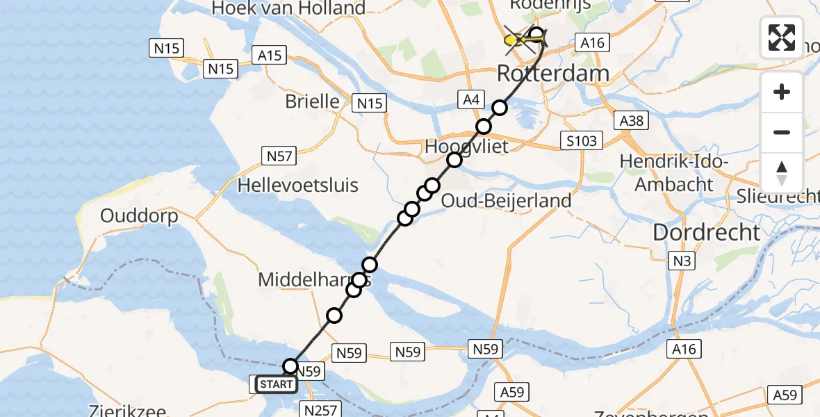 Routekaart van de vlucht: Lifeliner 2 naar Rotterdam The Hague Airport