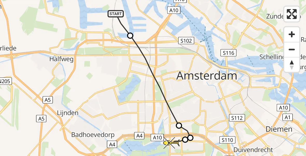 Routekaart van de vlucht: Lifeliner 1 naar VU Medisch Centrum Amsterdam