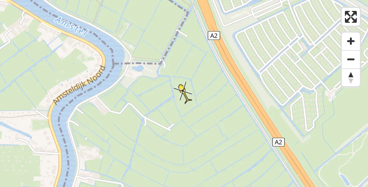 Routekaart van de vlucht: Politiehelikopter naar Ouderkerk aan de Amstel