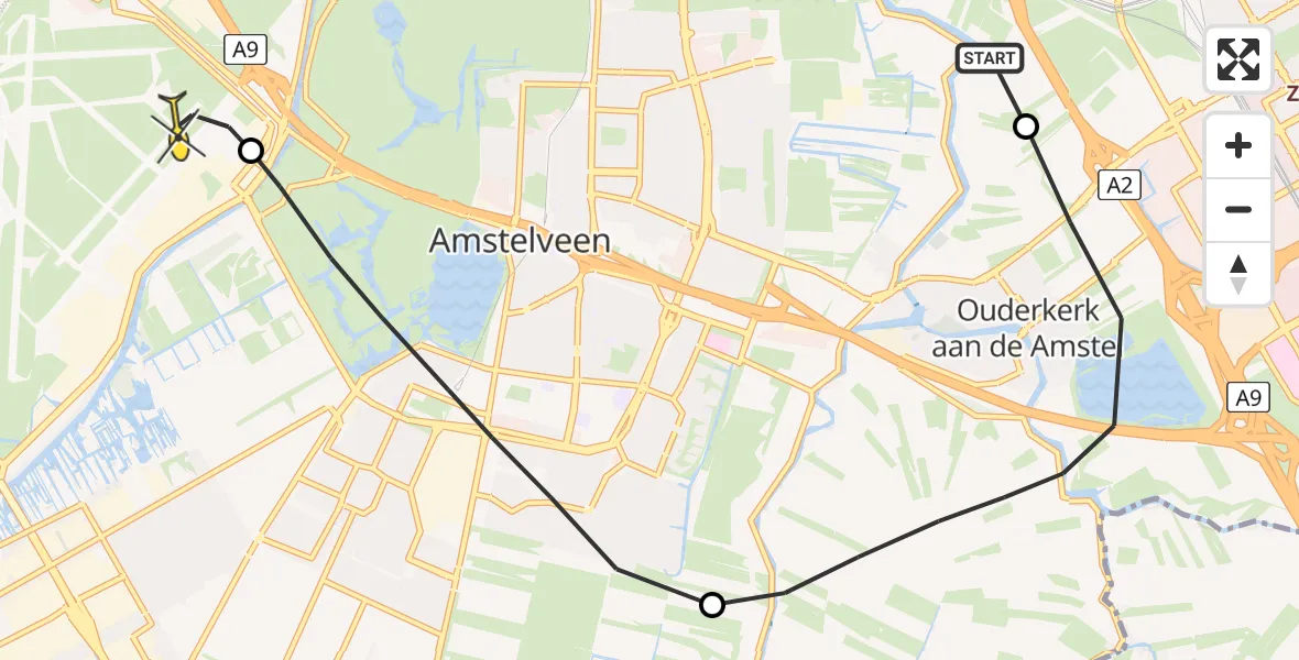 Routekaart van de vlucht: Politieheli naar Schiphol