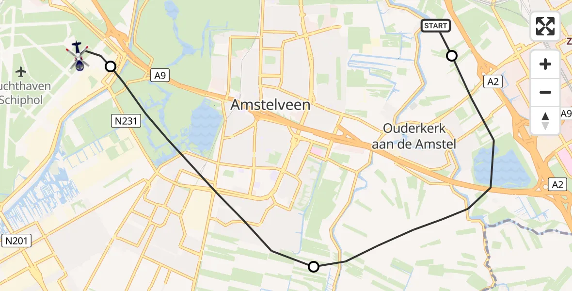 Vluchtroute Politiehelikopter van  naar Schiphol