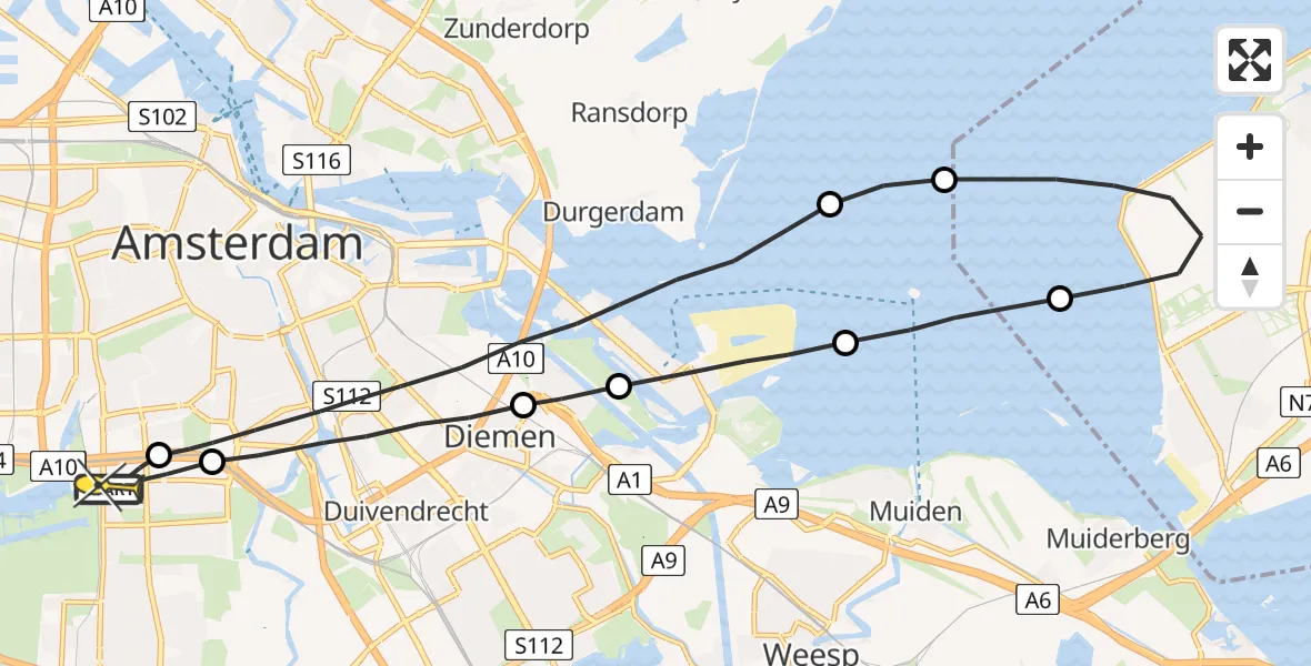 Routekaart van de vlucht: Lifeliner 1 naar VU Medisch Centrum Amsterdam