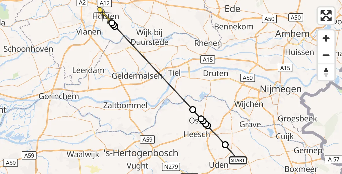 Routekaart van de vlucht: Politieheli naar Houten