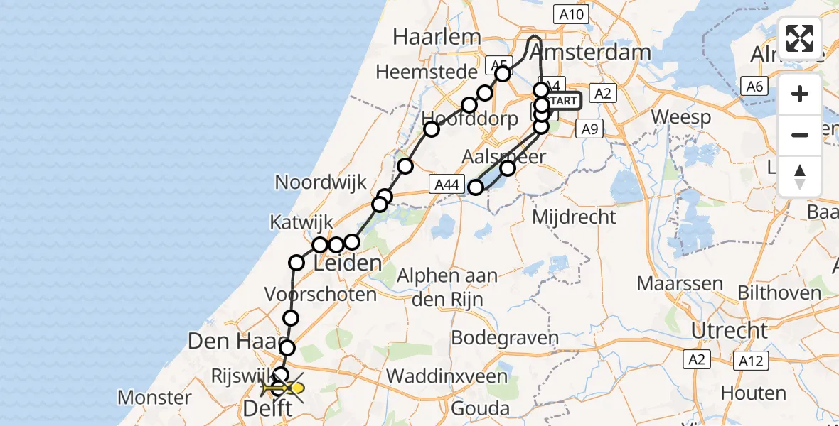 Routekaart van de vlucht: Lifeliner 1 naar Den Haag