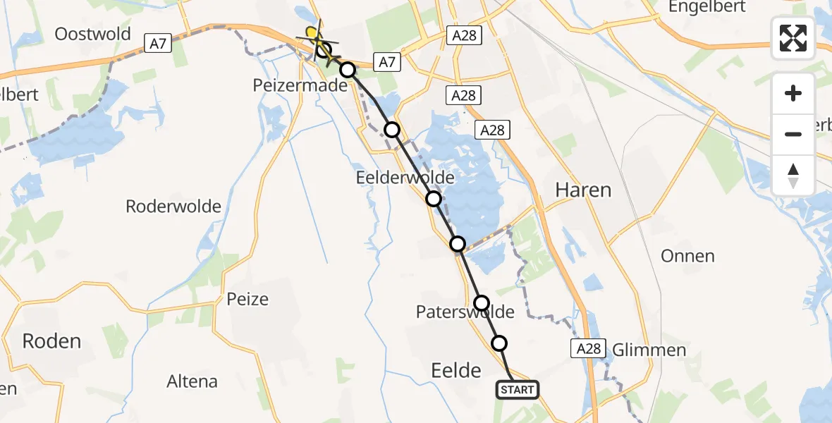 Routekaart van de vlucht: Lifeliner 4 naar Groningen