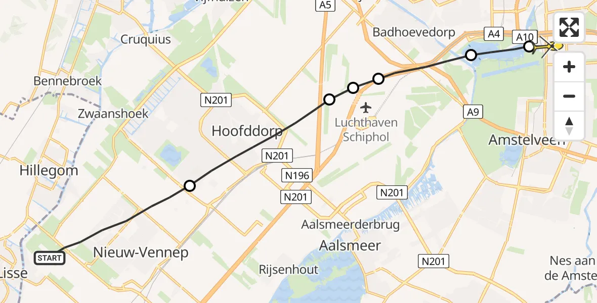 Routekaart van de vlucht: Lifeliner 1 naar VU Medisch Centrum Amsterdam