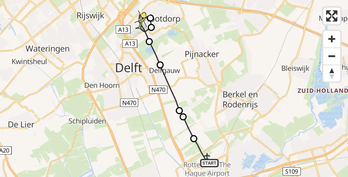 Routekaart van de vlucht: Lifeliner 2 naar Den Haag