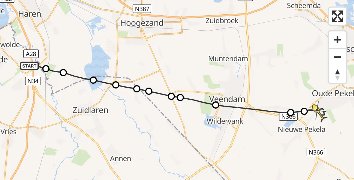 Routekaart van de vlucht: Lifeliner 4 naar Oude Pekela