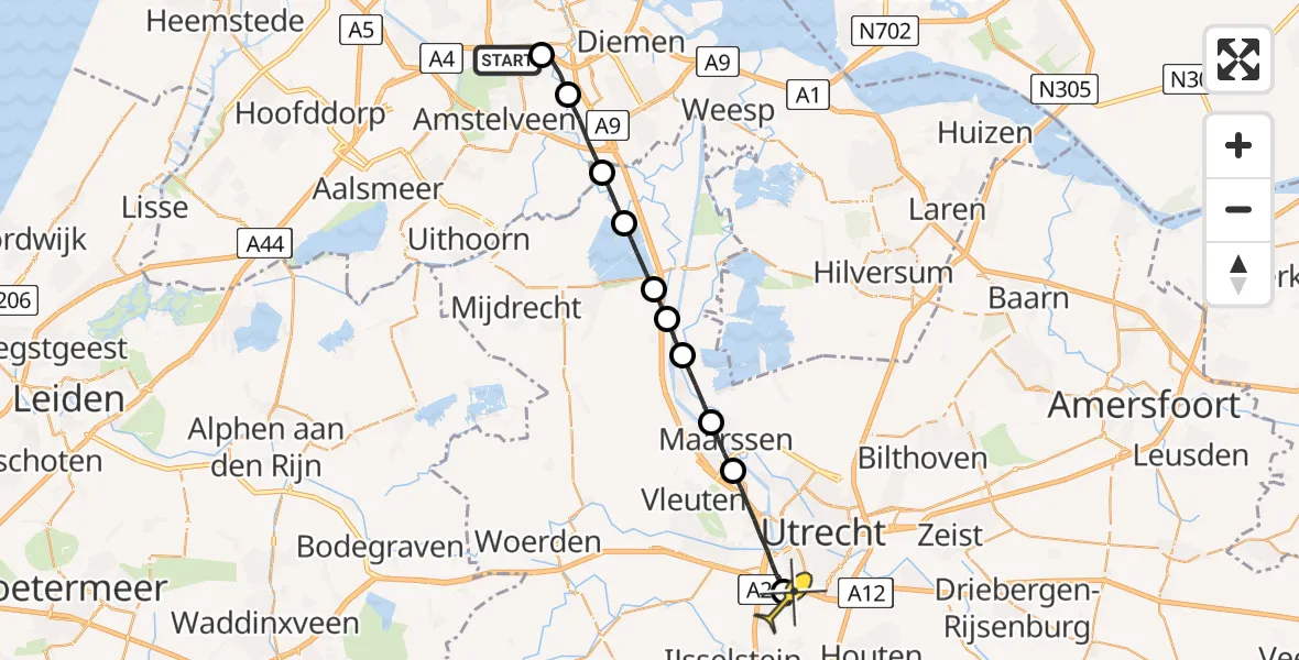 Routekaart van de vlucht: Lifeliner 1 naar Nieuwegein