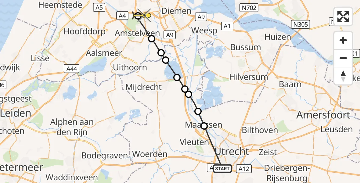 Routekaart van de vlucht: Lifeliner 1 naar VU Medisch Centrum Amsterdam