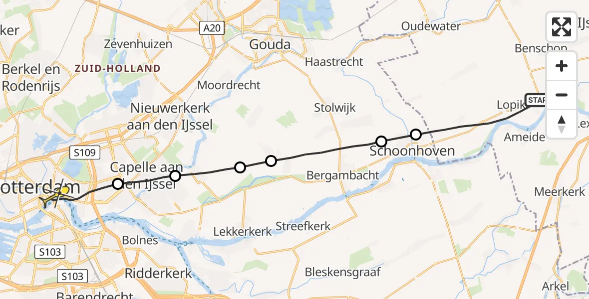 Routekaart van de vlucht: Lifeliner 1 naar Rotterdam