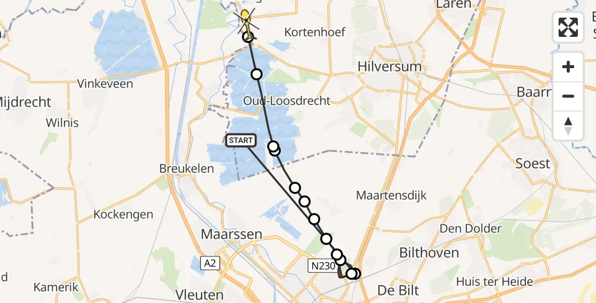 Routekaart van de vlucht: Politiehelikopter naar Nederhorst den Berg