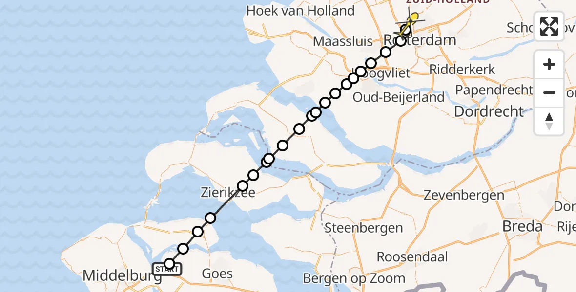 Routekaart van de vlucht: Lifeliner 2 naar Rotterdam The Hague Airport