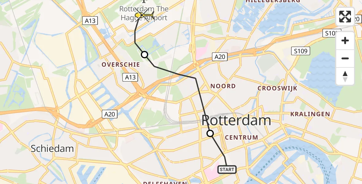 Routekaart van de vlucht: Lifeliner 1 naar Rotterdam The Hague Airport