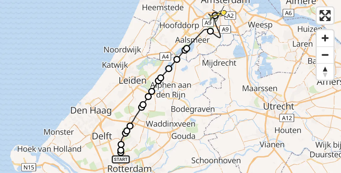 Routekaart van de vlucht: Lifeliner 1 naar VU Medisch Centrum Amsterdam