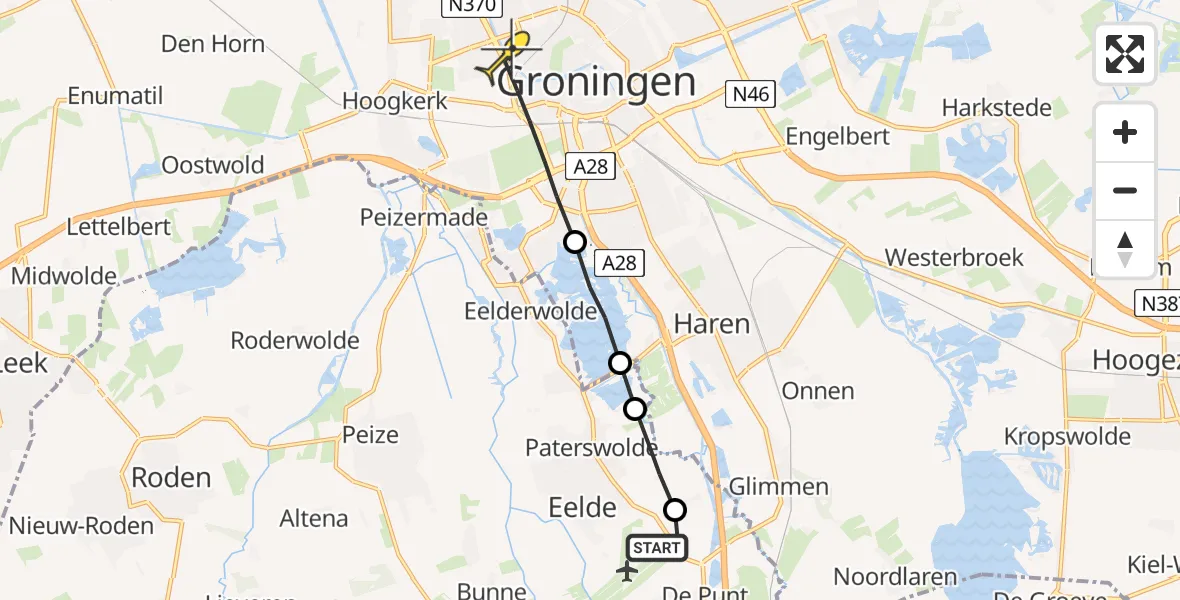 Routekaart van de vlucht: Lifeliner 4 naar Groningen