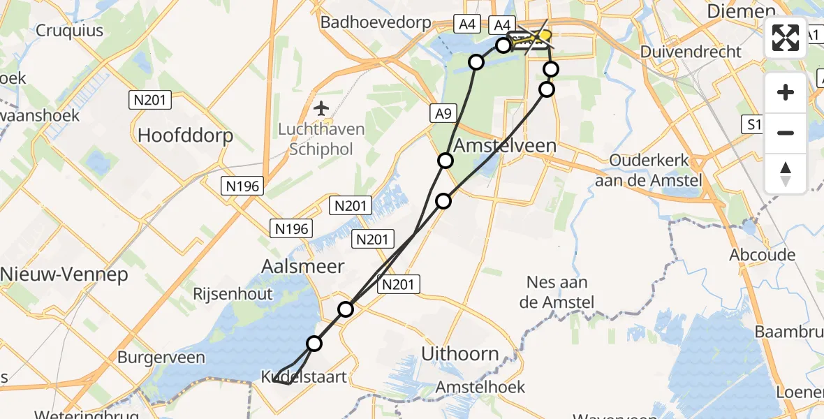 Routekaart van de vlucht: Lifeliner 1 naar VU Medisch Centrum Amsterdam