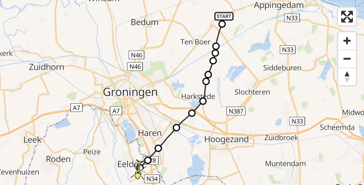 Routekaart van de vlucht: Lifeliner 4 naar Groningen Airport Eelde