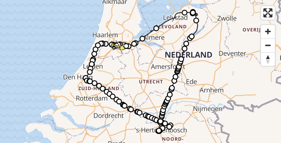 Routekaart van de vlucht: Politieheli naar Schiphol