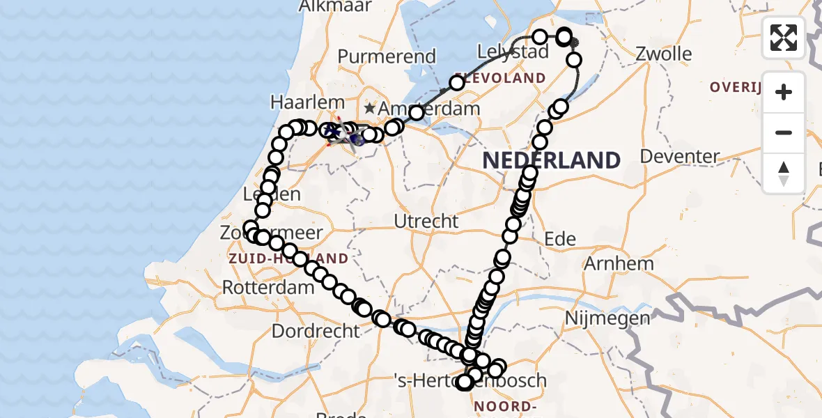 Routekaart van de vlucht: Politiehelikopter naar Schiphol