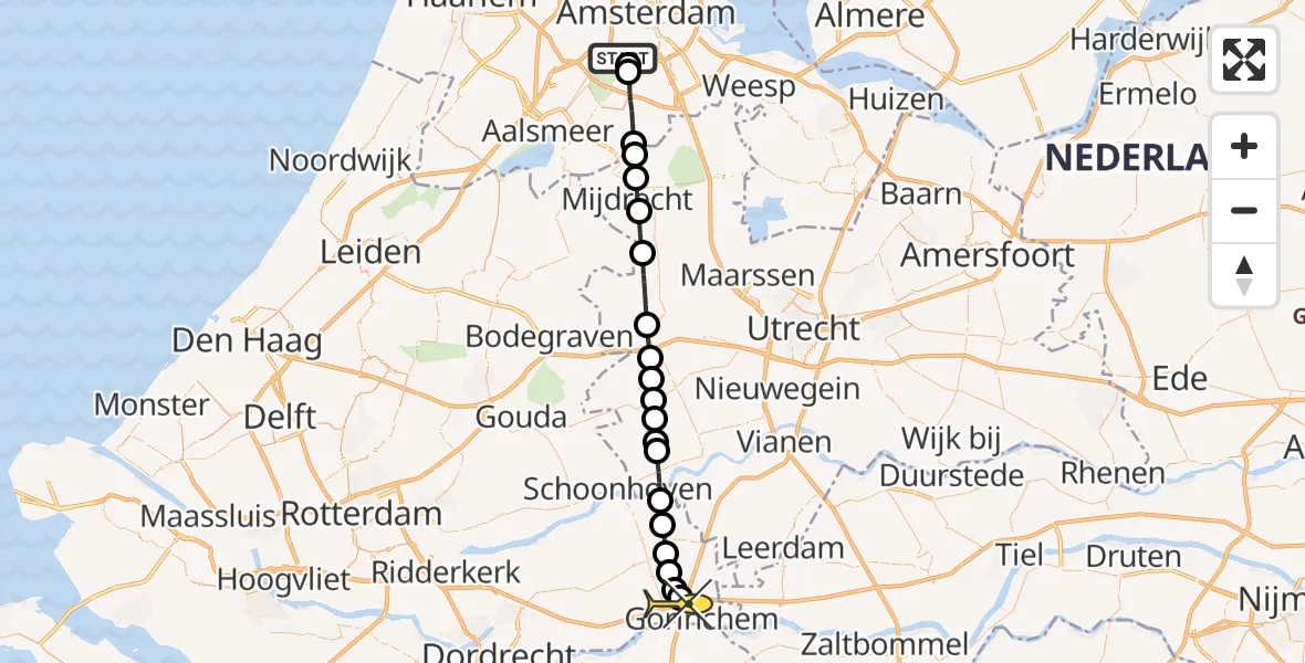 Routekaart van de vlucht: Lifeliner 1 naar Gorinchem