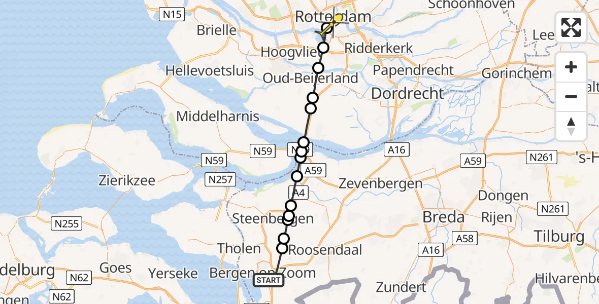 Routekaart van de vlucht: Lifeliner 2 naar Erasmus MC