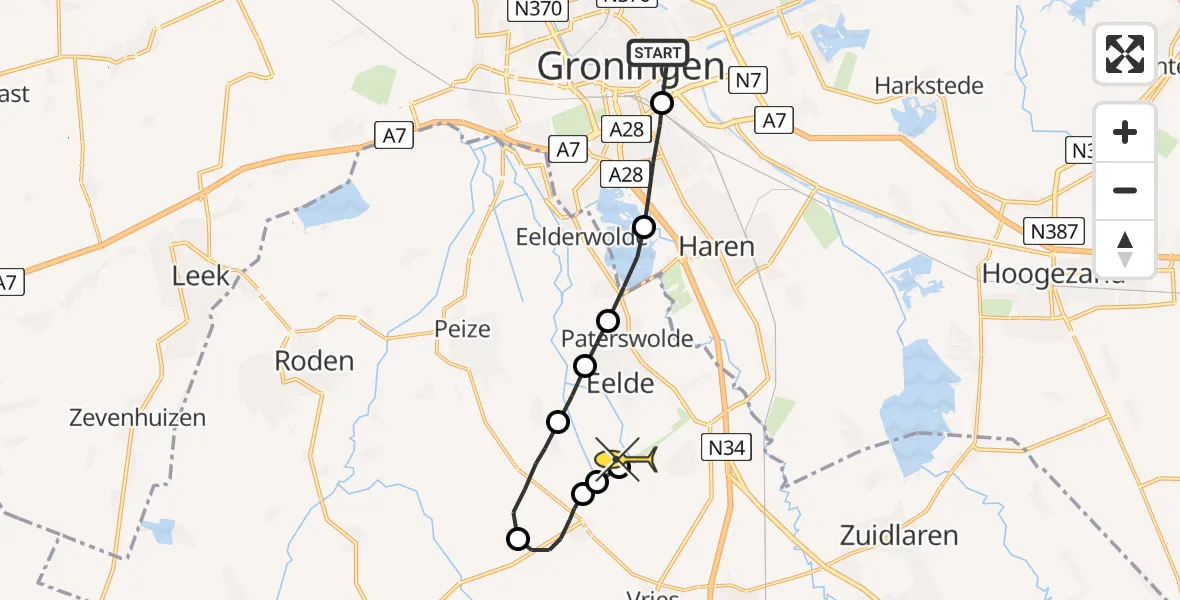 Routekaart van de vlucht: Lifeliner 4 naar Groningen Airport Eelde