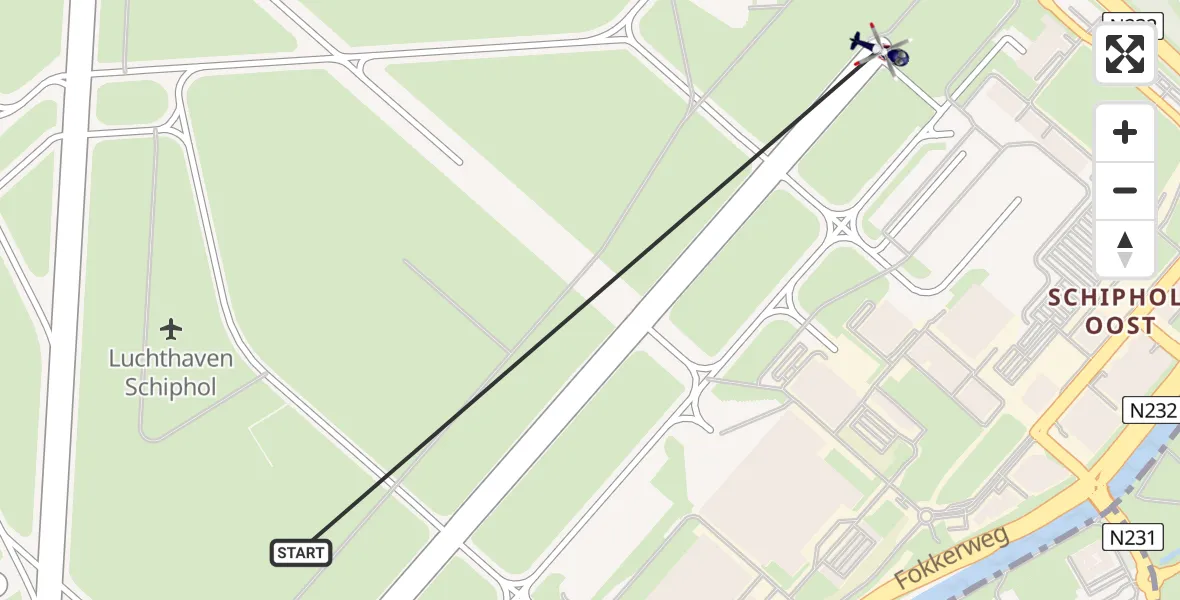 Vluchtroute Politiehelikopter van Schiphol naar Schiphol