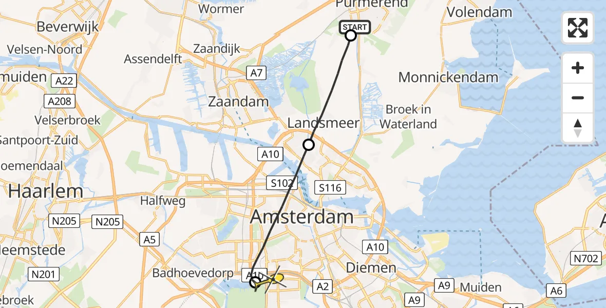 Routekaart van de vlucht: Lifeliner 1 naar VU Medisch Centrum Amsterdam