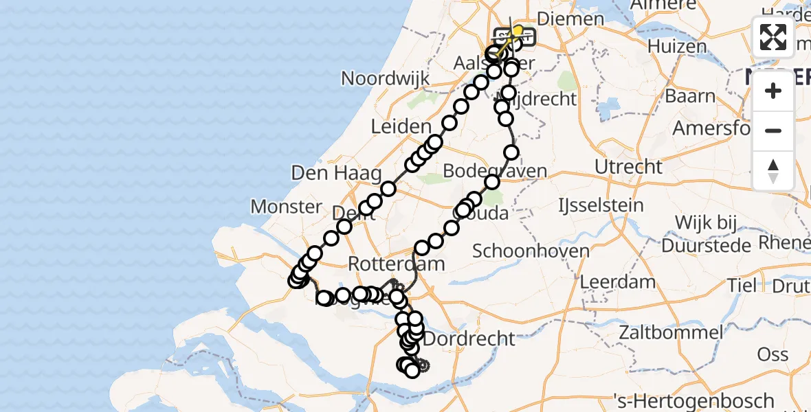 Routekaart van de vlucht: Politieheli naar Schiphol