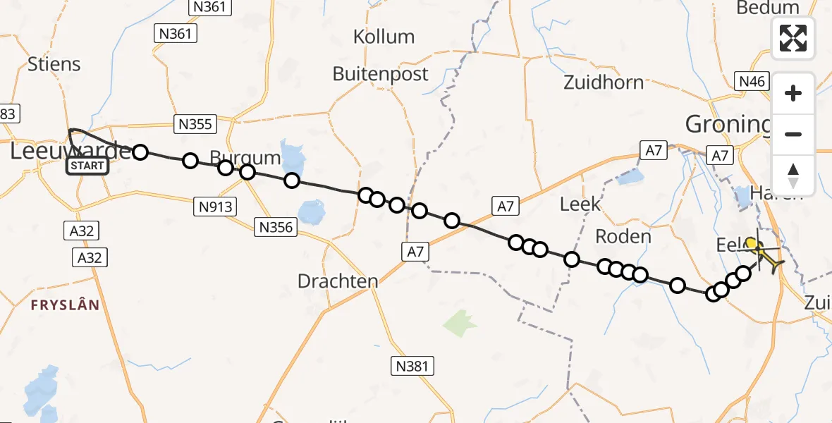 Routekaart van de vlucht: Lifeliner 4 naar Groningen Airport Eelde