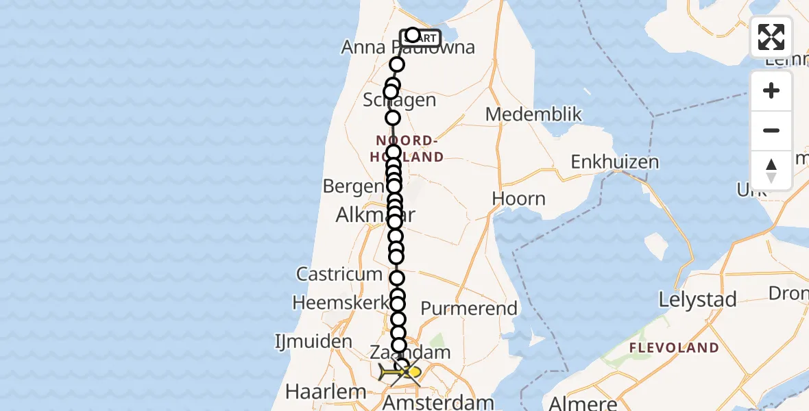 Routekaart van de vlucht: Lifeliner 1 naar Amsterdam Heliport