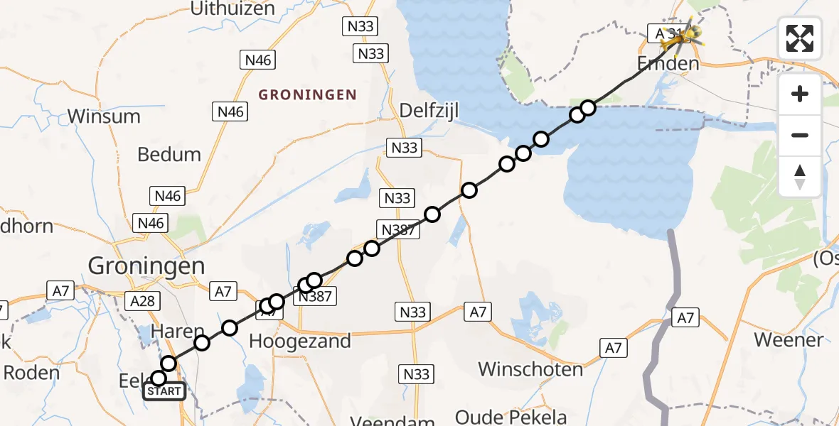 Vluchtroute Traumahelikopter Groningen Airport Eelde - , 03 juni 2022, 18:15