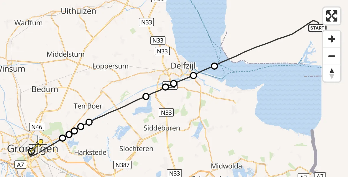 Routekaart van de vlucht: Lifeliner 4 naar Universitair Medisch Centrum Groningen