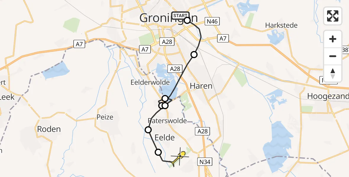 Routekaart van de vlucht: Lifeliner 4 naar Groningen Airport Eelde