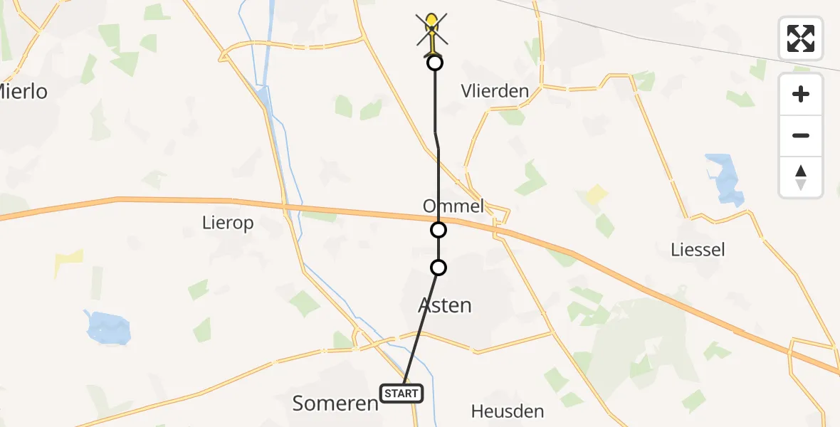 Routekaart van de vlucht: Lifeliner 3 naar Vlierden