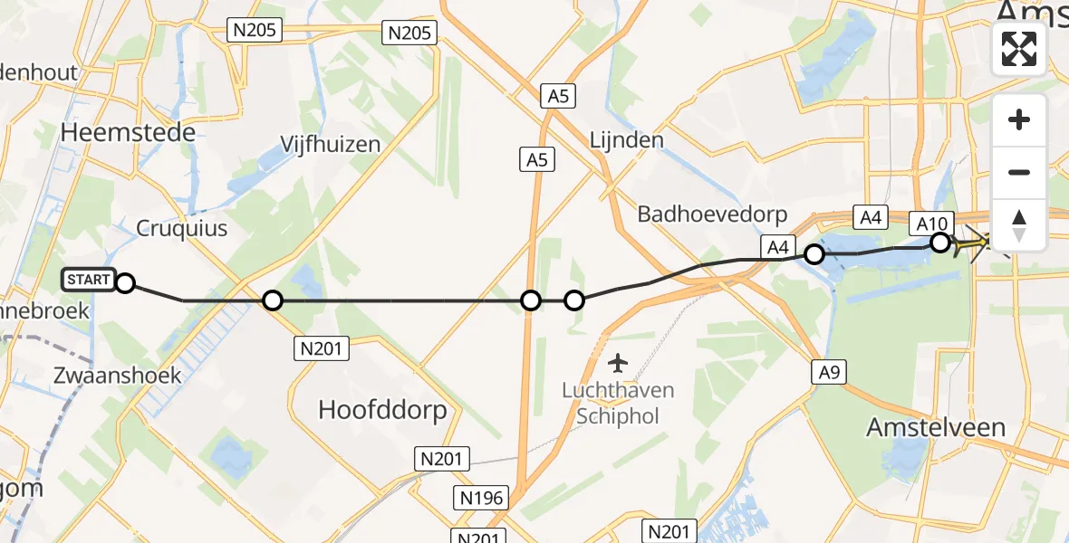 Routekaart van de vlucht: Lifeliner 1 naar VU Medisch Centrum Amsterdam