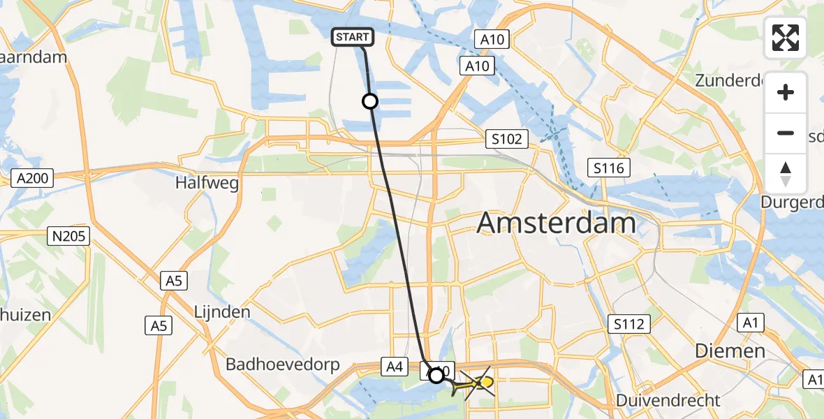 Routekaart van de vlucht: Lifeliner 1 naar VU Medisch Centrum Amsterdam