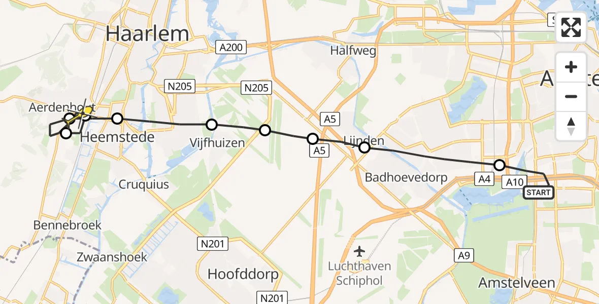 Routekaart van de vlucht: Lifeliner 1 naar Aerdenhout
