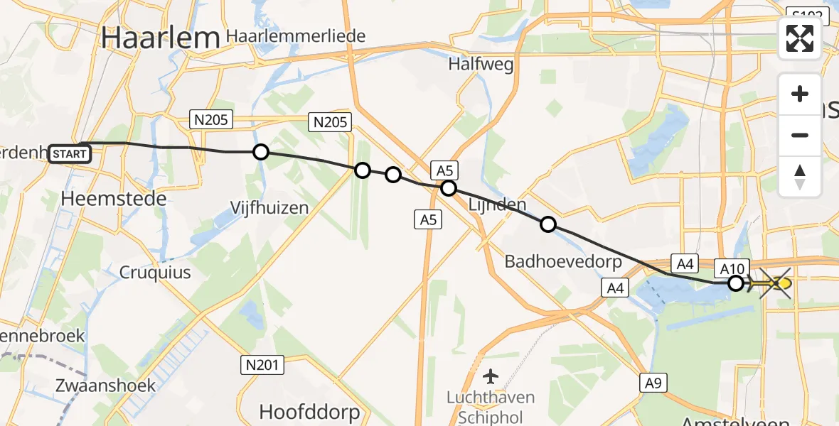 Routekaart van de vlucht: Lifeliner 1 naar VU Medisch Centrum Amsterdam