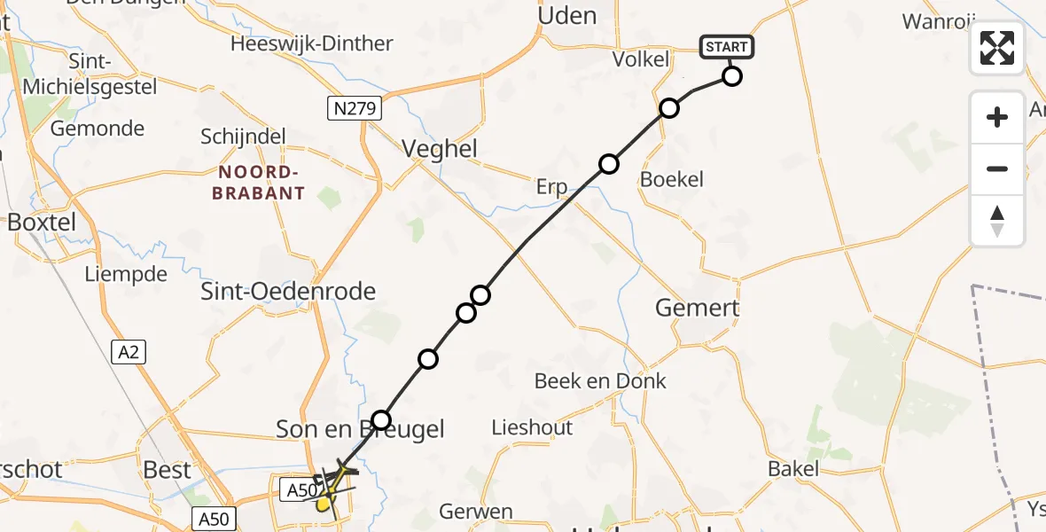 Routekaart van de vlucht: Lifeliner 3 naar Son en Breugel