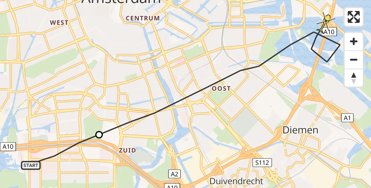 Routekaart van de vlucht: Lifeliner 1 naar Amsterdam