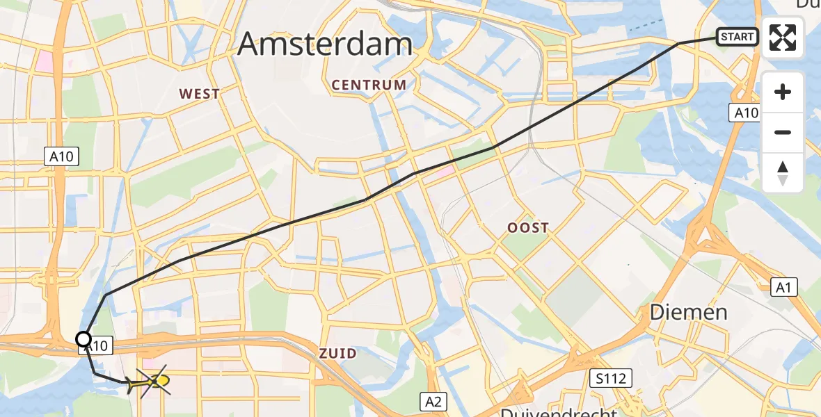 Routekaart van de vlucht: Lifeliner 1 naar VU Medisch Centrum Amsterdam