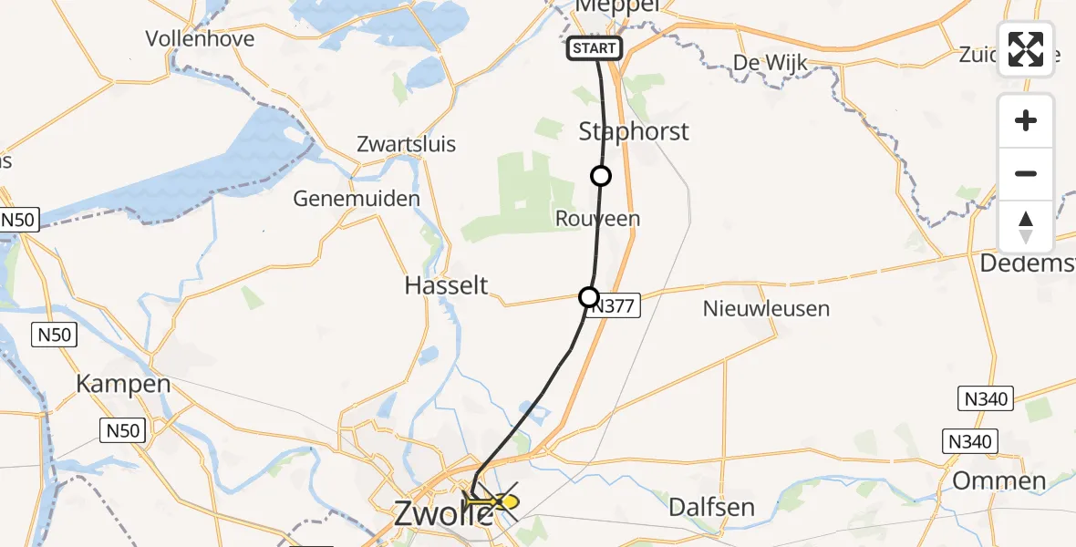 Routekaart van de vlucht: Lifeliner 4 naar Zwolle